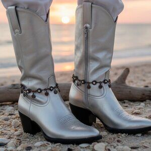 NEW Women Brown Boot Chain Metal Shoe Charm Bracelet Hope Peace Shine Smile PAIR